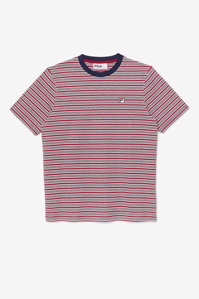 Fila Tux Striped Red T-Shirt Mens - NZ 25149-XTEP